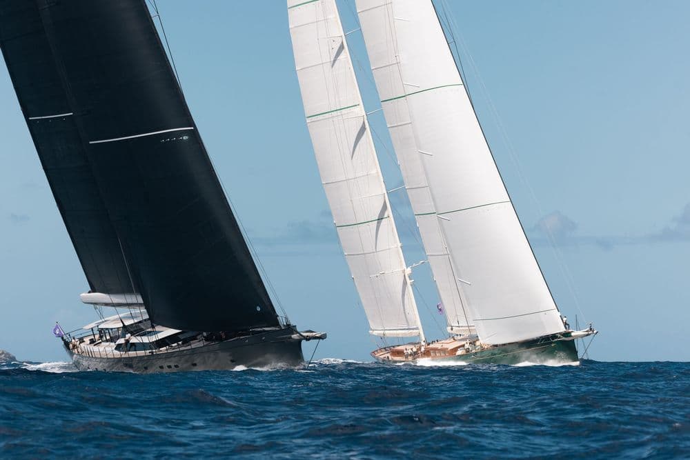 Hetairos and Pink Gin IV racing in the Caribbean with sails set